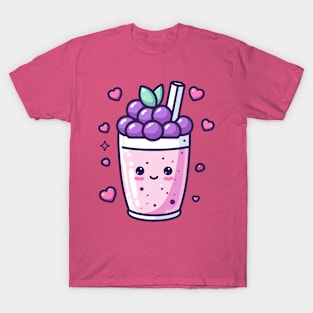 Kawaii Boba Tea Drink with Blueberries and Hearts | Cute Food Design T-Shirt
